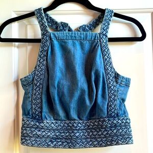Denim open-back crop top with tie